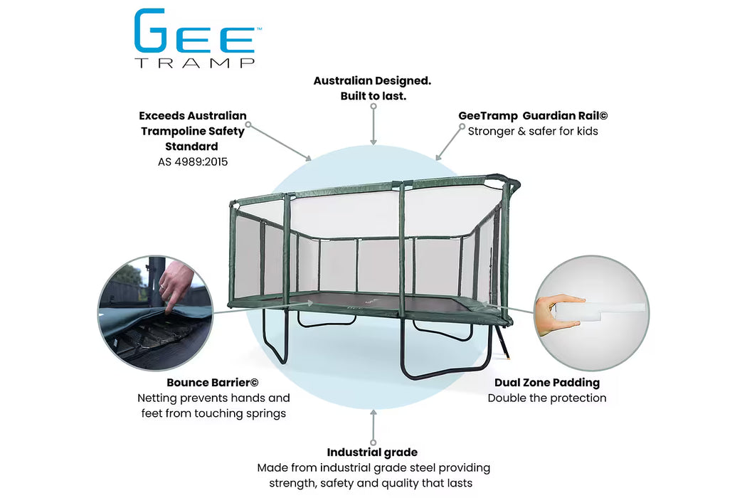 GeeTramp Force 14x16ft Rectangle Trampoline - Black Edition - High Bounce