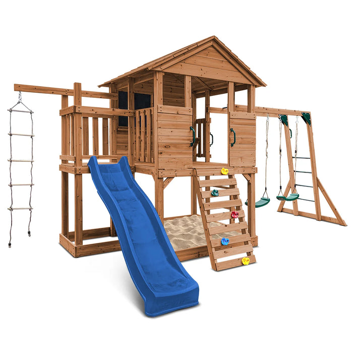 Kingston Cubby House, Monkey Bars & Swing Set with 2.2m Slide (Cubby Clearance)
