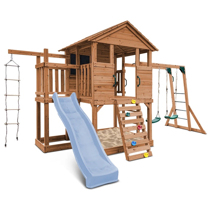 Kingston Cubby House, Monkey Bars & Swing Set with 2.2m Slide (Cubby Clearance)