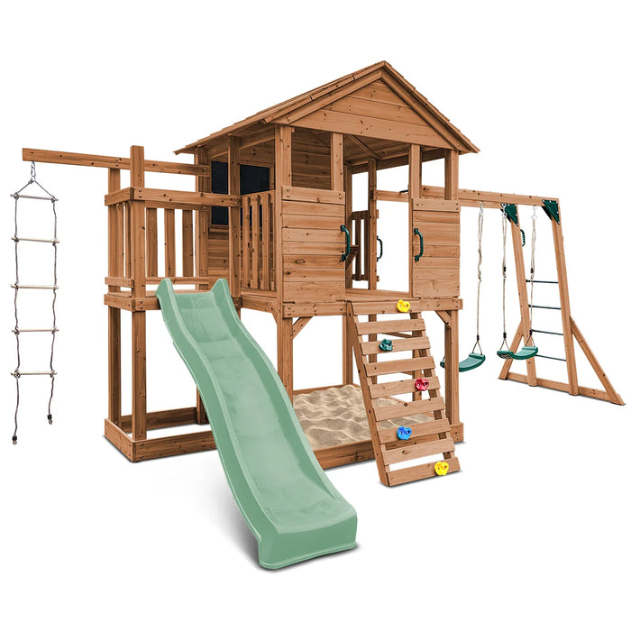 Kingston Cubby House, Monkey Bars & Swing Set with 2.2m Slide (Cubby Clearance)