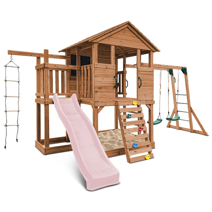 Kingston Cubby House, Monkey Bars & Swing Set with 2.2m Slide (Cubby Clearance)