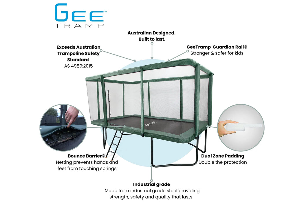 GeeTramp Force Pro 9ft x 14ft Rectangle Trampoline - Peace of Mind Bundle