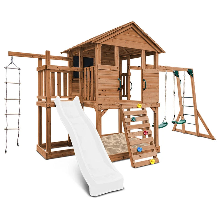 Kingston Cubby House, Monkey Bars & Swing Set with 2.2m Slide (Cubby Clearance)