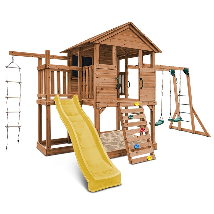 Kingston Cubby House, Monkey Bars & Swing Set with 2.2m Slide (Cubby Clearance)