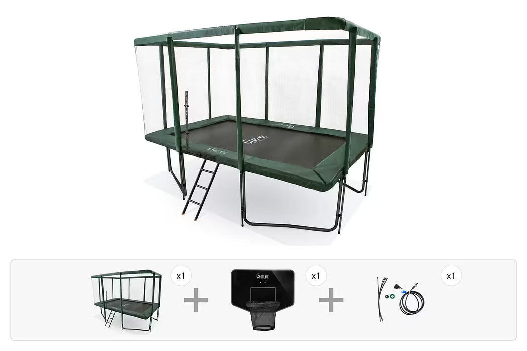 GeeTramp Force 7x10ft Rectangle Trampoline Black Edition - Family Fun Bundle