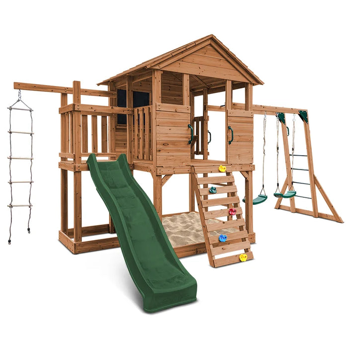 Kingston Cubby House, Monkey Bars & Swing Set with 2.2m Slide (Cubby Clearance)
