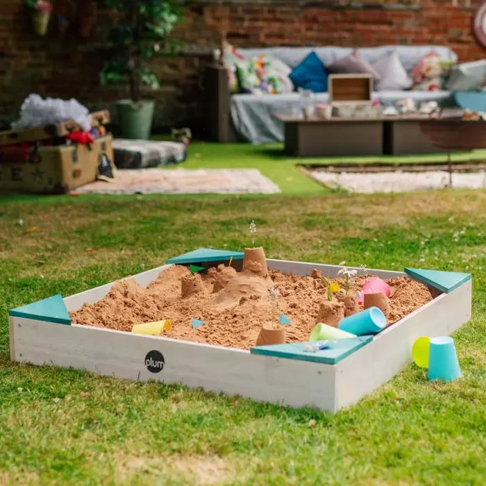 Plum Play Square Wooden Sandpit – Teal