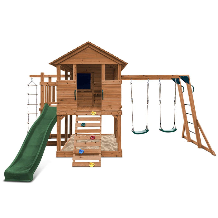 Kingston Cubby House, Monkey Bars & Swing Set with 2.2m Slide (Cubby Clearance)
