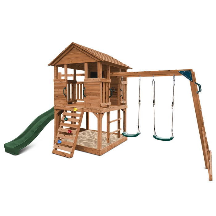 Kingston Cubby House, Monkey Bars & Swing Set with 2.2m Slide (Cubby Clearance)