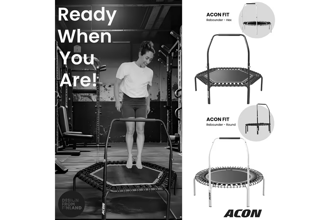 ACON Fitness Rebounder - Round Rebounder Trampoline w/ Handle - 44" (1.12m) Black