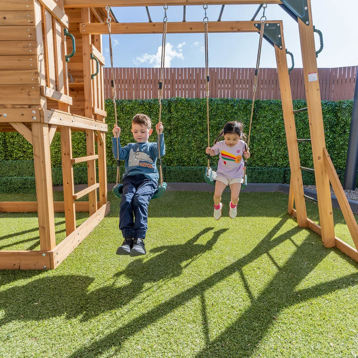 Kingston Cubby House, Monkey Bars & Swing Set with 2.2m Slide (Cubby Clearance)