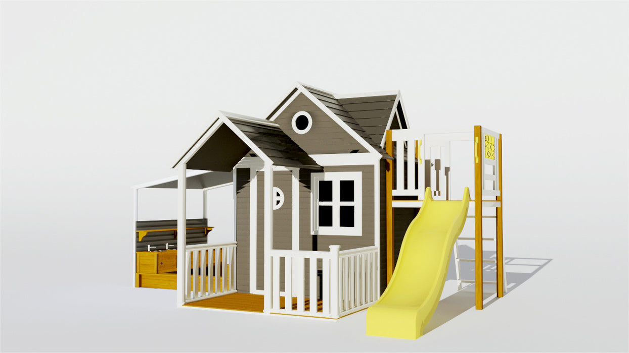 KidzShack JOLLY Shack Cubby House + Mud Kitchen with Slide (PERTH CLEARANCE ONLY)