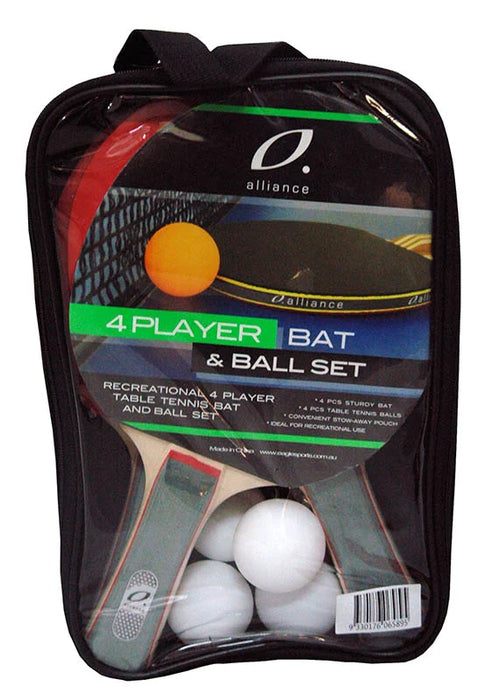 ALLIANCE 4 Player Bat & Ball Table Tennis Set