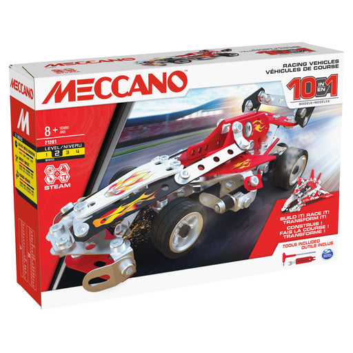 Meccano, 10-in-1 Racing Vehicles STEM Model Building Kit with 225 Parts and Real Tools, Kids Toys for Ages 8 and up (8203049107755)